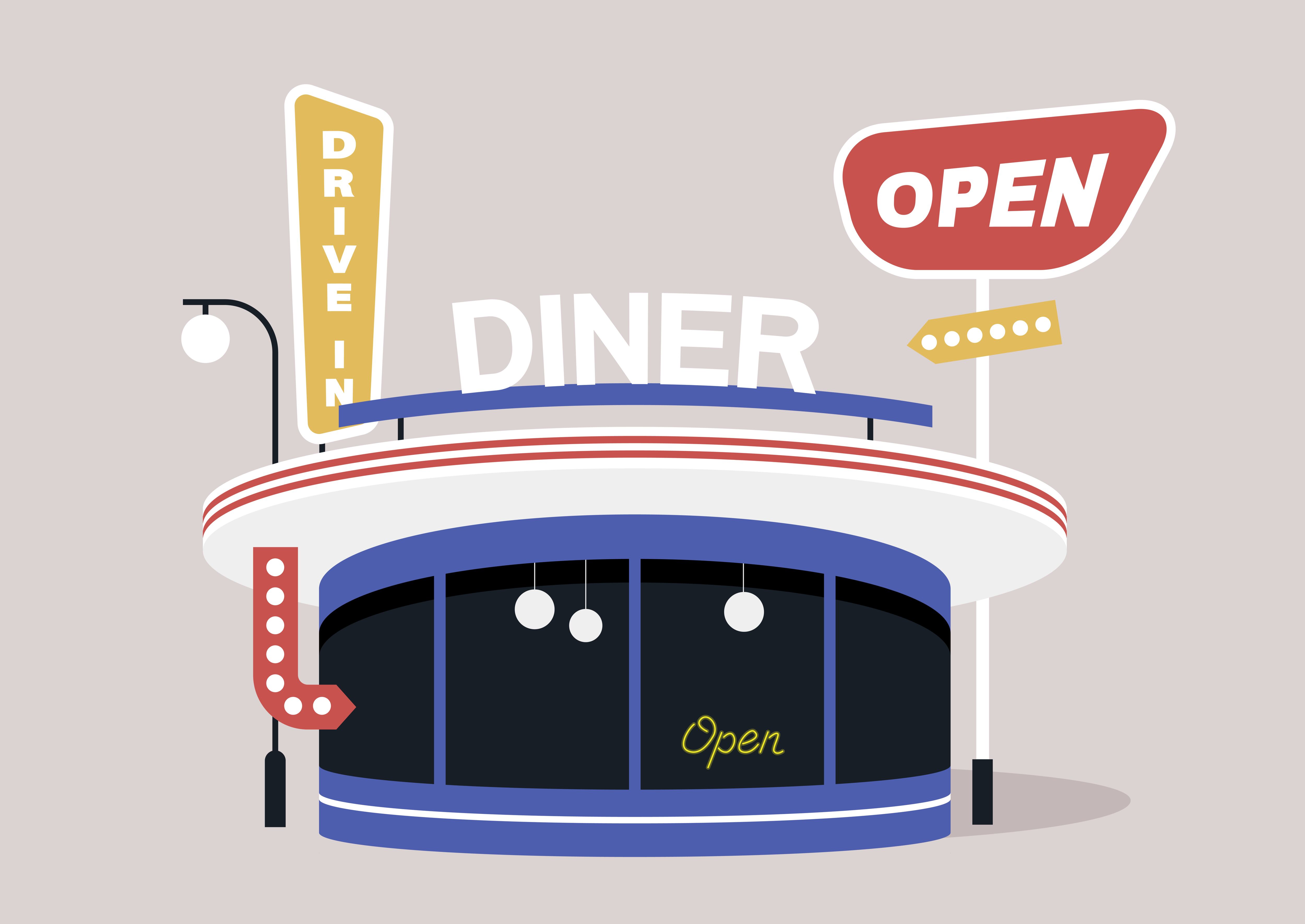 Ilustración sobre un restaurante de carretera
