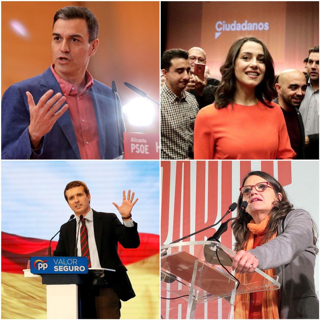 Pedro Sánchez, Inés Arrimadas, Pablo Casado y Monica Oltra en sus respectivos mítines en Alicante