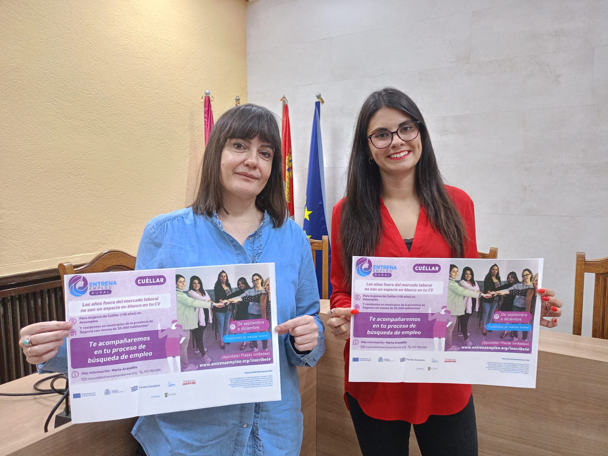 La técnico Marta Arandilla y la concejal Lucía Arranz presentan el programa Entrena Empleo Rural en Cuéllar