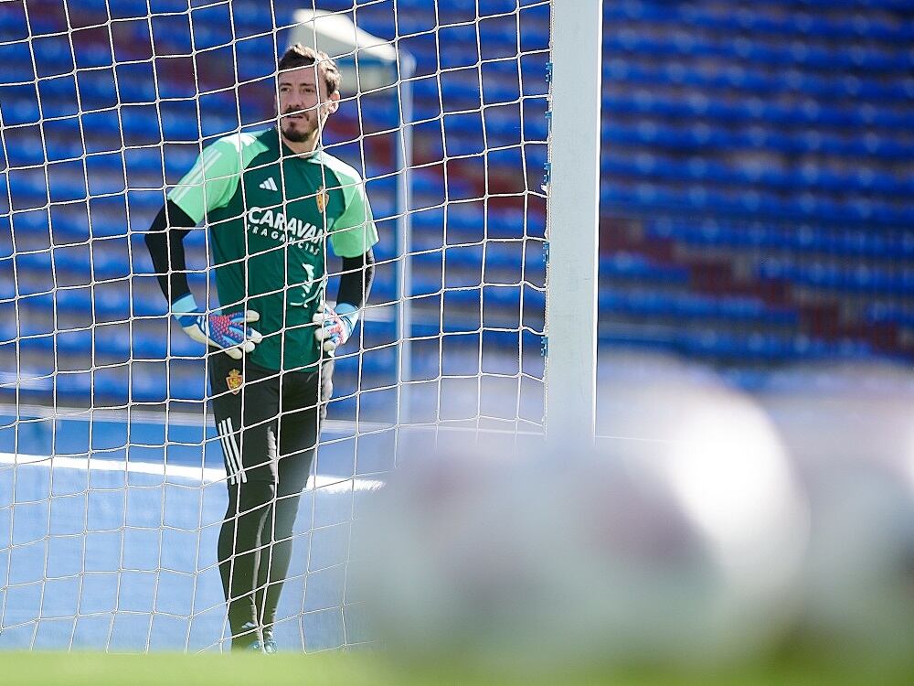 Cristian, en un entrenamiento en La Romareda