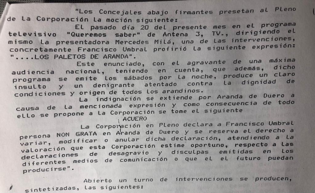 La declaración de persona non grata fue a pleno