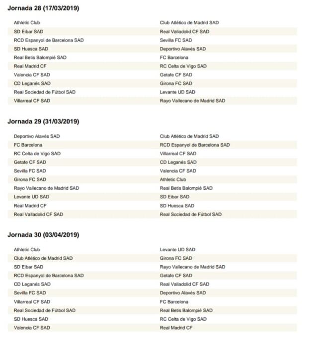 Calendario completo de LaLiga