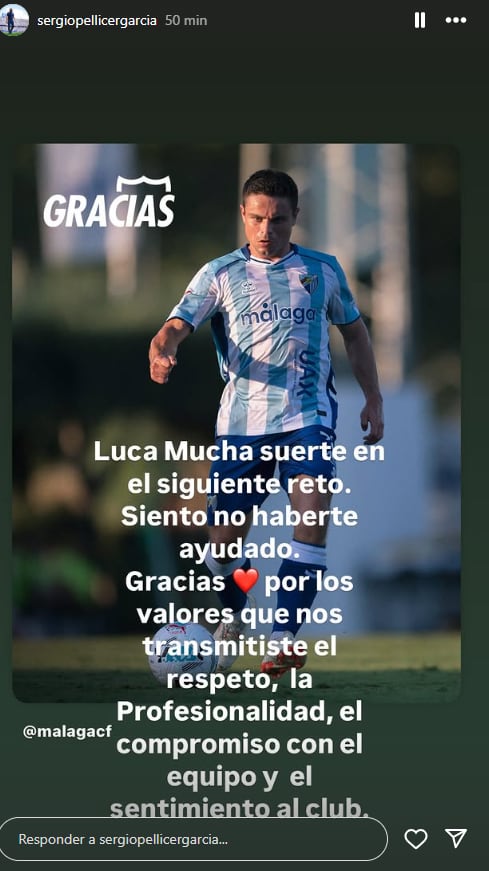 El técnico del Málaga Sergio Pellicer, se despidió de Luca Sangalli