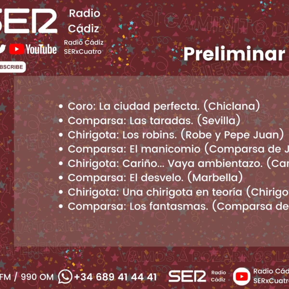Orden de actuación de las preliminares del COAC 2026: quién canta este miércoles, 14 de enero, en el Carnaval de Cádiz