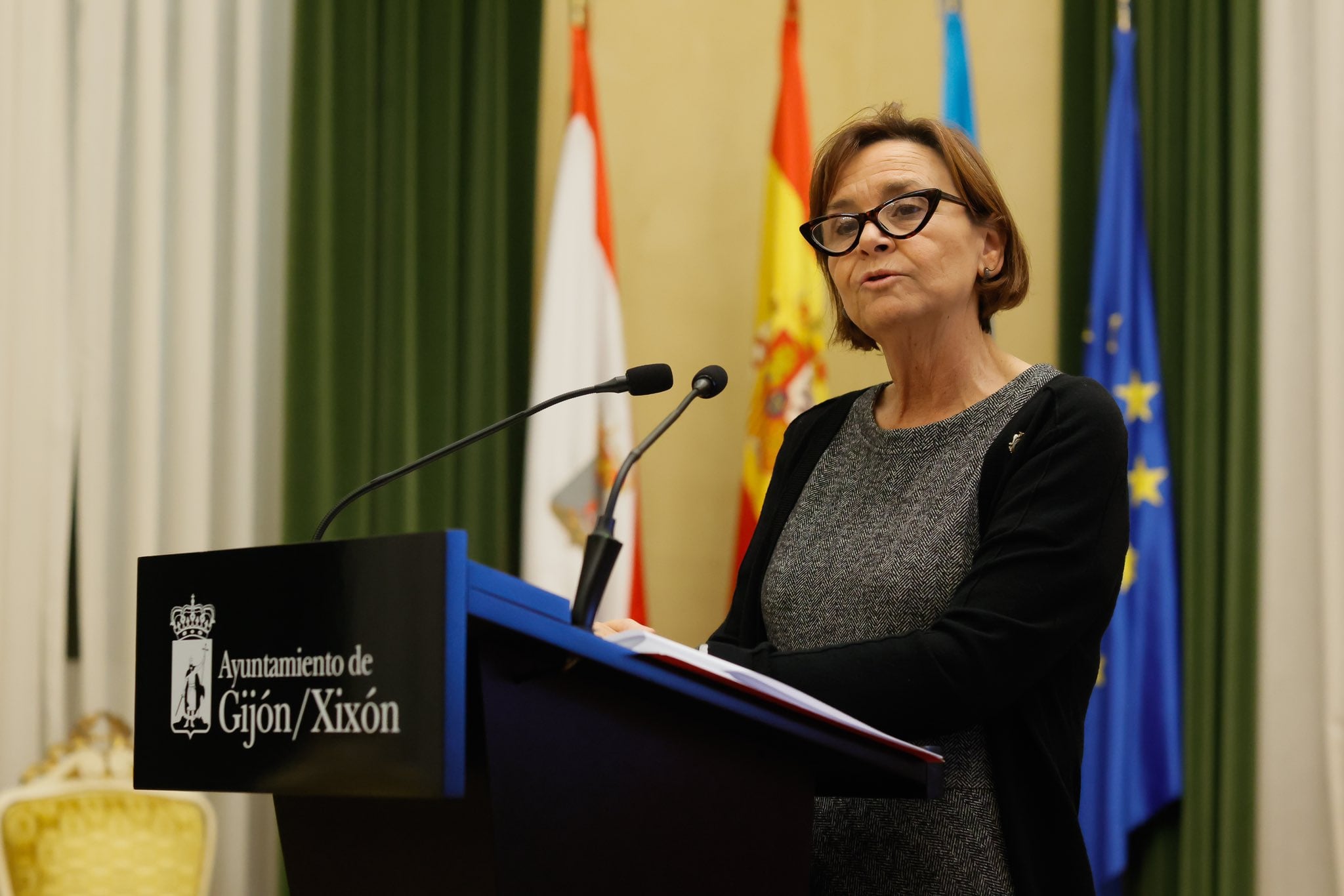 Carmen Moriyón, alcaldesa de Gijón, durante la presentación de los actos.