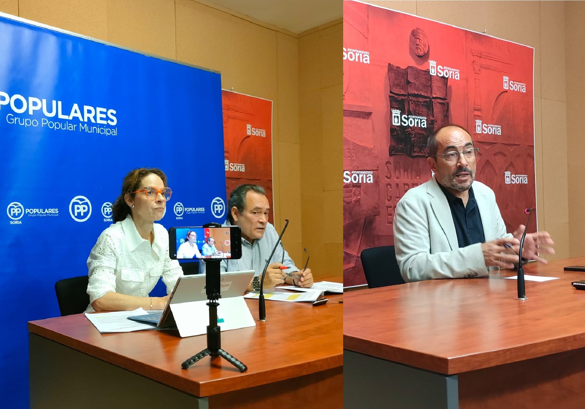 Belén Izquierdo y Saturnino de Gregorio, concejales del PP, y Luis Rey, concejal de Urbanismo del Ayuntamiento de Soria.