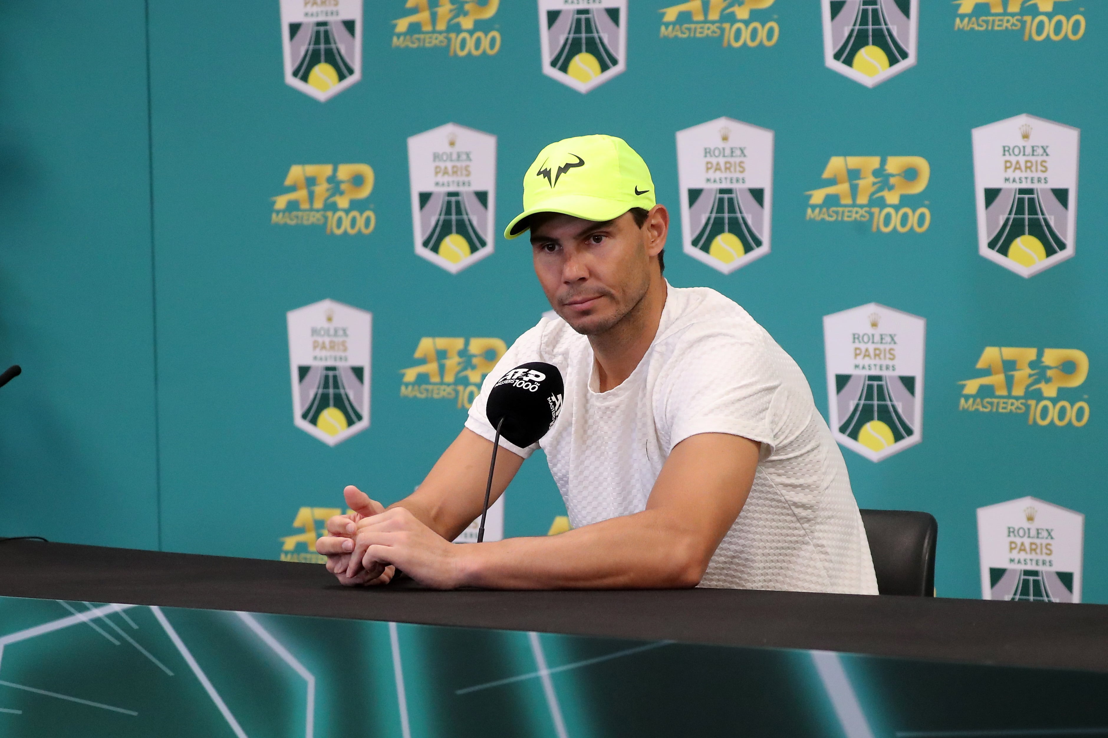 Rafael Nadal, en la rueda de prensa previa su debut en el Másters 1000 de París-Bercy. (Tenis, Francia, España) EFE/EPA/CHRISTOPHE PETIT TESSON