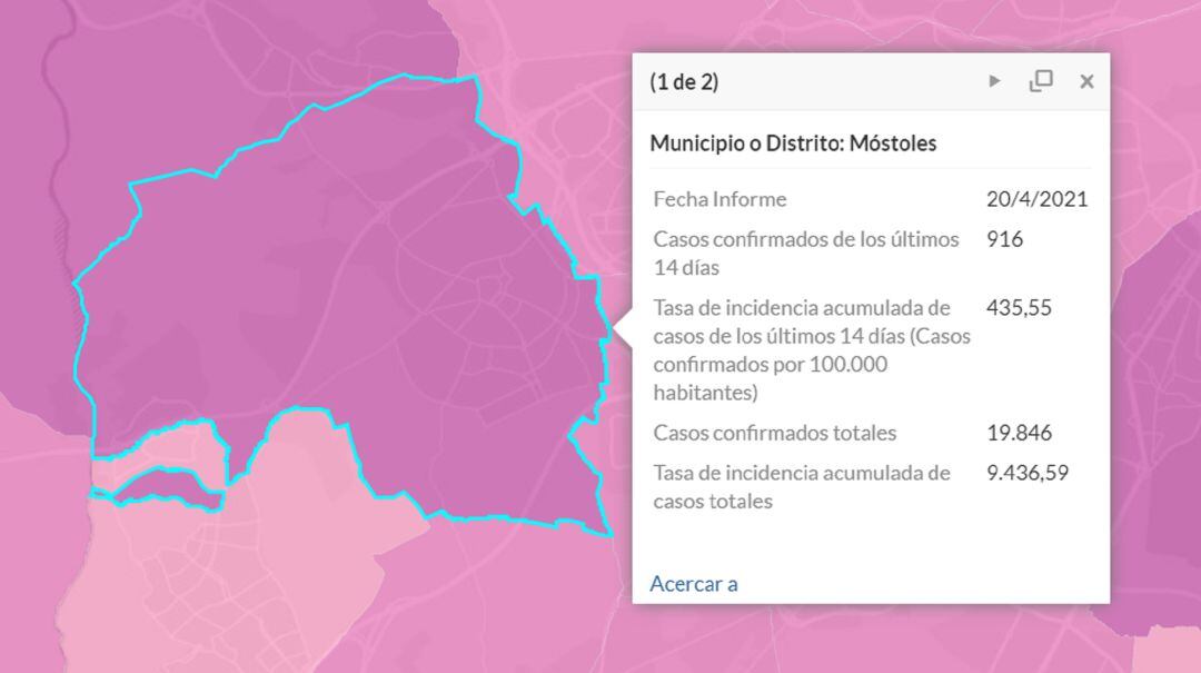 Situación epidemiológica en Móstoles a 20 de abril de 2021