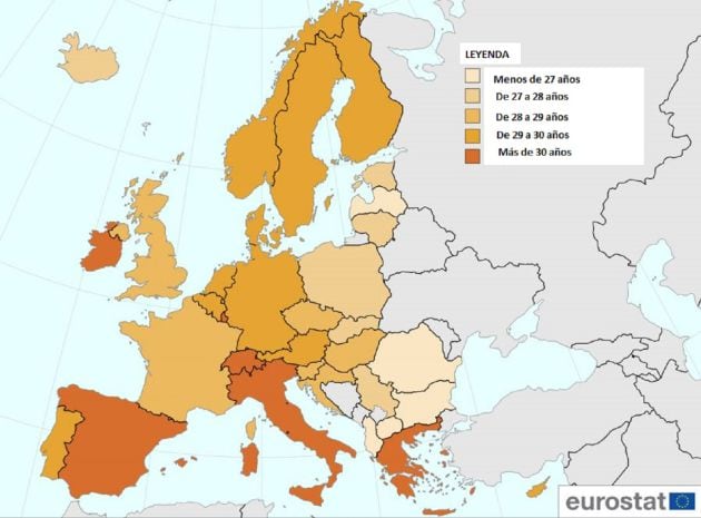 Edad media a la que las mujeres son madres por primera vez (datos de Eurostat).