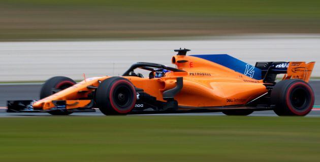 Fernando Alonso, durante los test de Montmeló