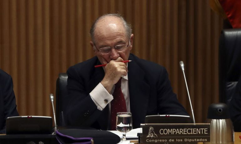 El exvicepresidente y exministro de Economía Rodrigo Rato, durante su comparecencia en la Comisión de investigación de la crisis financiera y rescate bancario del Congreso de los Diputados.