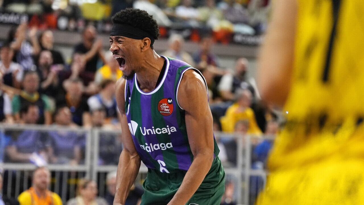 El jugador del Unicaja Kameron Taylor, festejando la victoria ante La Laguna Tenerife