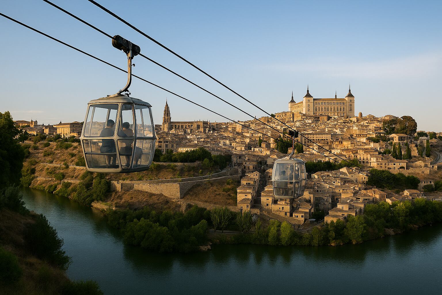 Recreación ficticia de la instalación de un teleférico en la ciudad de Toledo