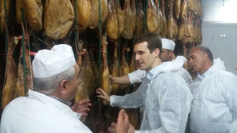 Los candidatos del PP en un secadero de jamones en Muñana (Ávila)