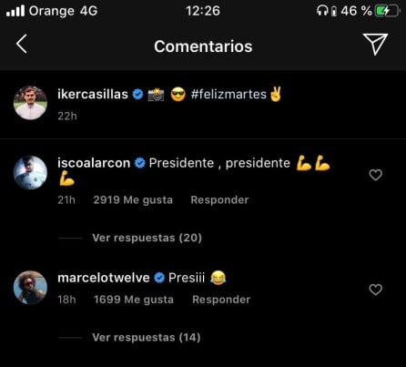 Isco y Marcelo le comentan la publicación a Iker