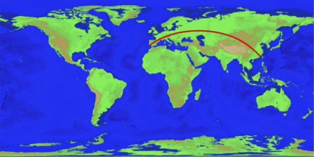 El algoritmo muestra el camino en línea recta más largo por Tierra.