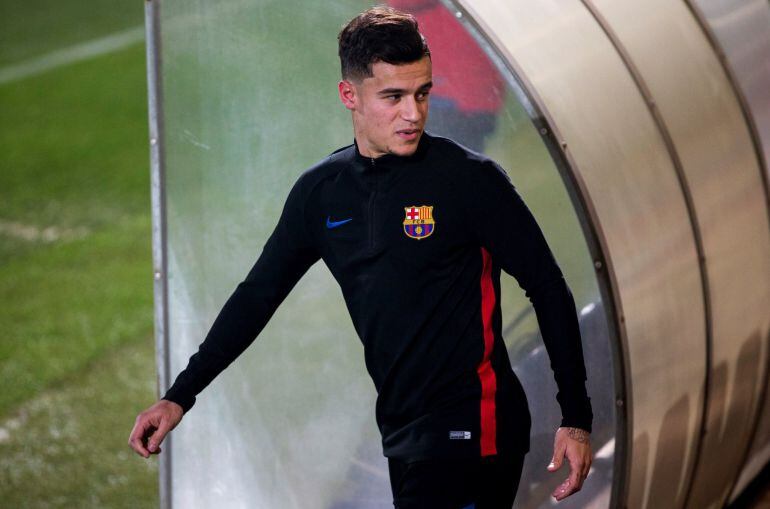 Philippe Coutinho durante el entrenamiento con el Barça 