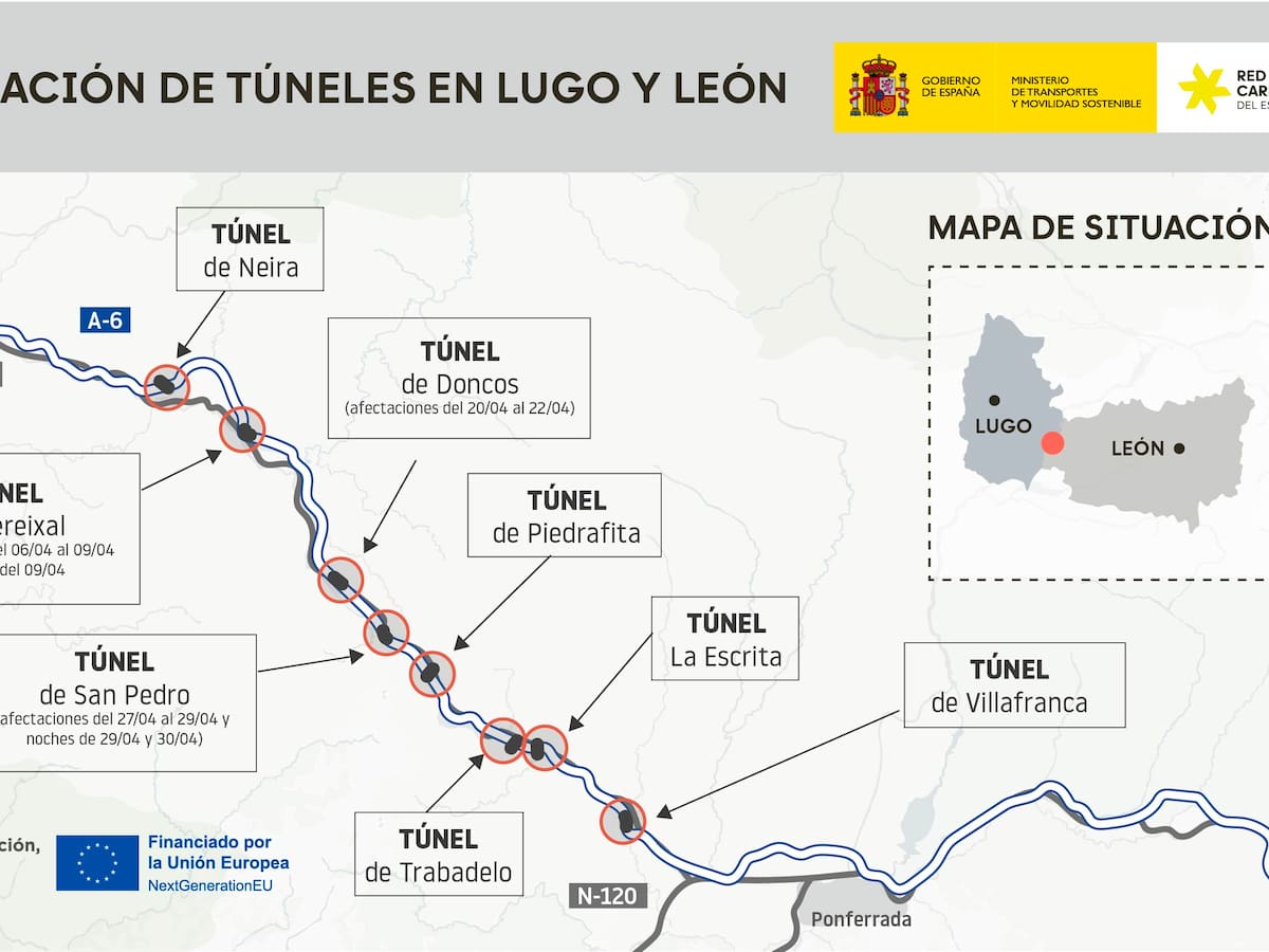 Transportes cortará los túneles de la A-6 en la vertiente lucense tras la Semana Santa