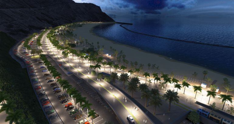 Infografía que muestra la playa con la iluminación especial prevista.