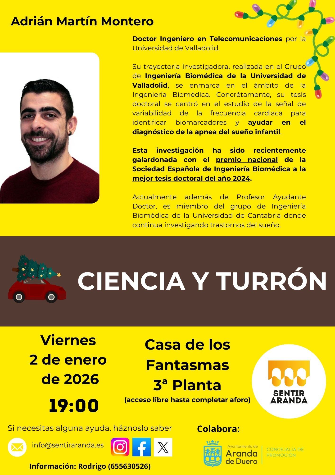 Cartel de la actividad Ciencia y Turrón con Adrián Martín