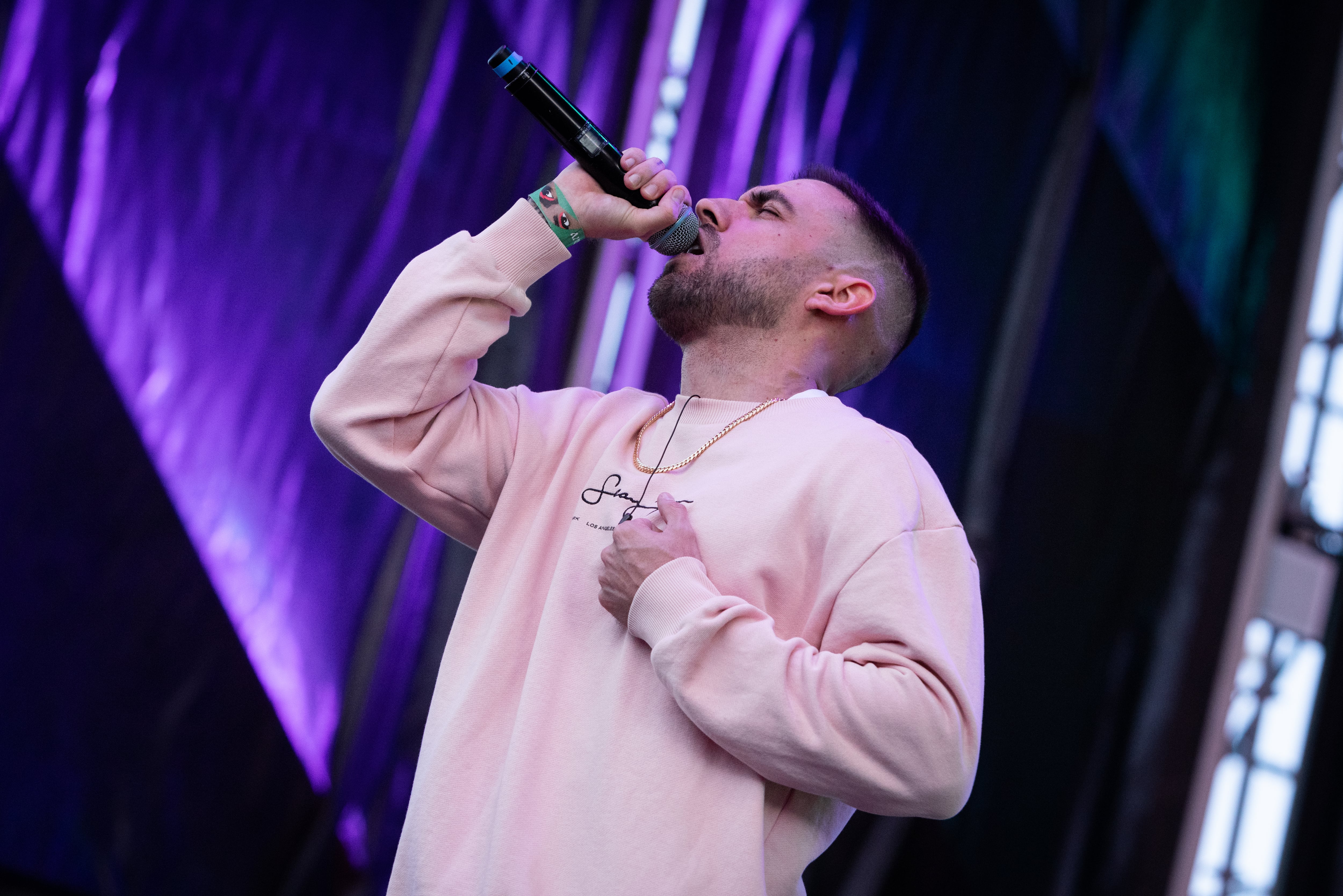 MADRID, SPAIN - MAY 12: Israel B performs on stage during the &quot;Grimey x Palestina&quot; concert at Auditorio Miguel Rios on May 12, 2023 in Madrid, Spain. (Photo by Aldara Zarraoa/Redferns)