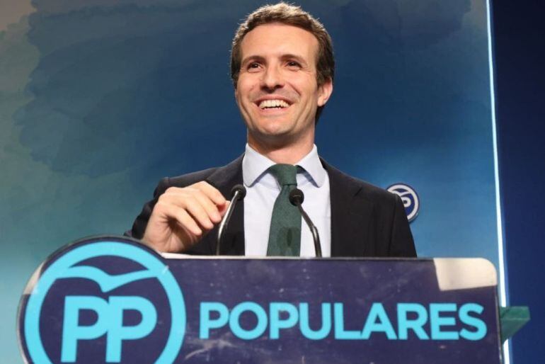 Pablo Casado en Génova tras quedar en segunda posición en las primarias del PP