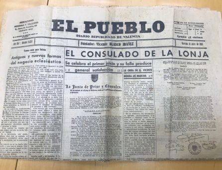 Recorte de periódico del año 1935 en el que se ve reflejada la actividad de la Lonja de Valencia