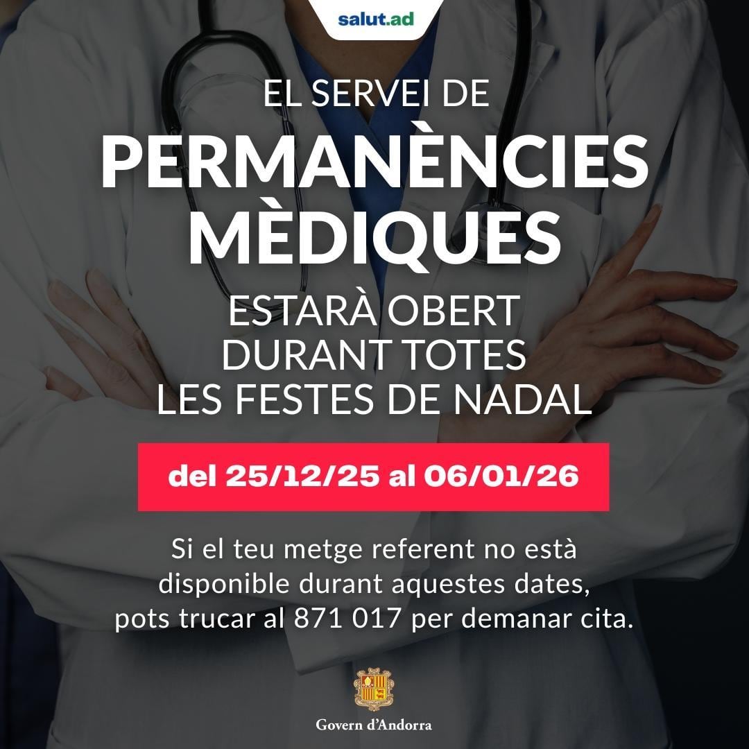 Cartell de les permanències mèdiques durant les festes de Nadal