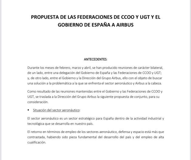 Parte del dcoumento firmado por Gobierno y sindicatos sobre futuro de Airbus