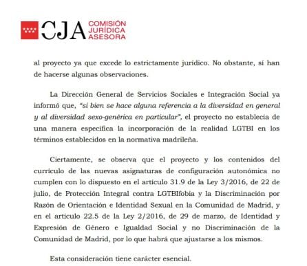 Extracto del informe de la Comisión Jurídica Asesora de la Comunidad de Madrid