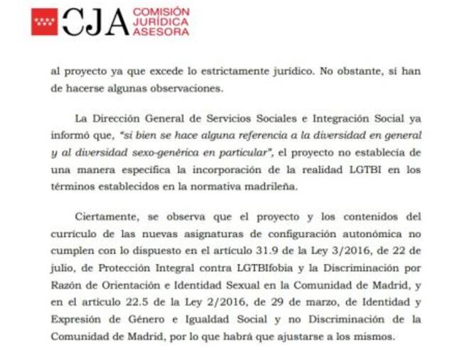 Extracto del informe de la Comisión Jurídica Asesora de la Comunidad de Madrid