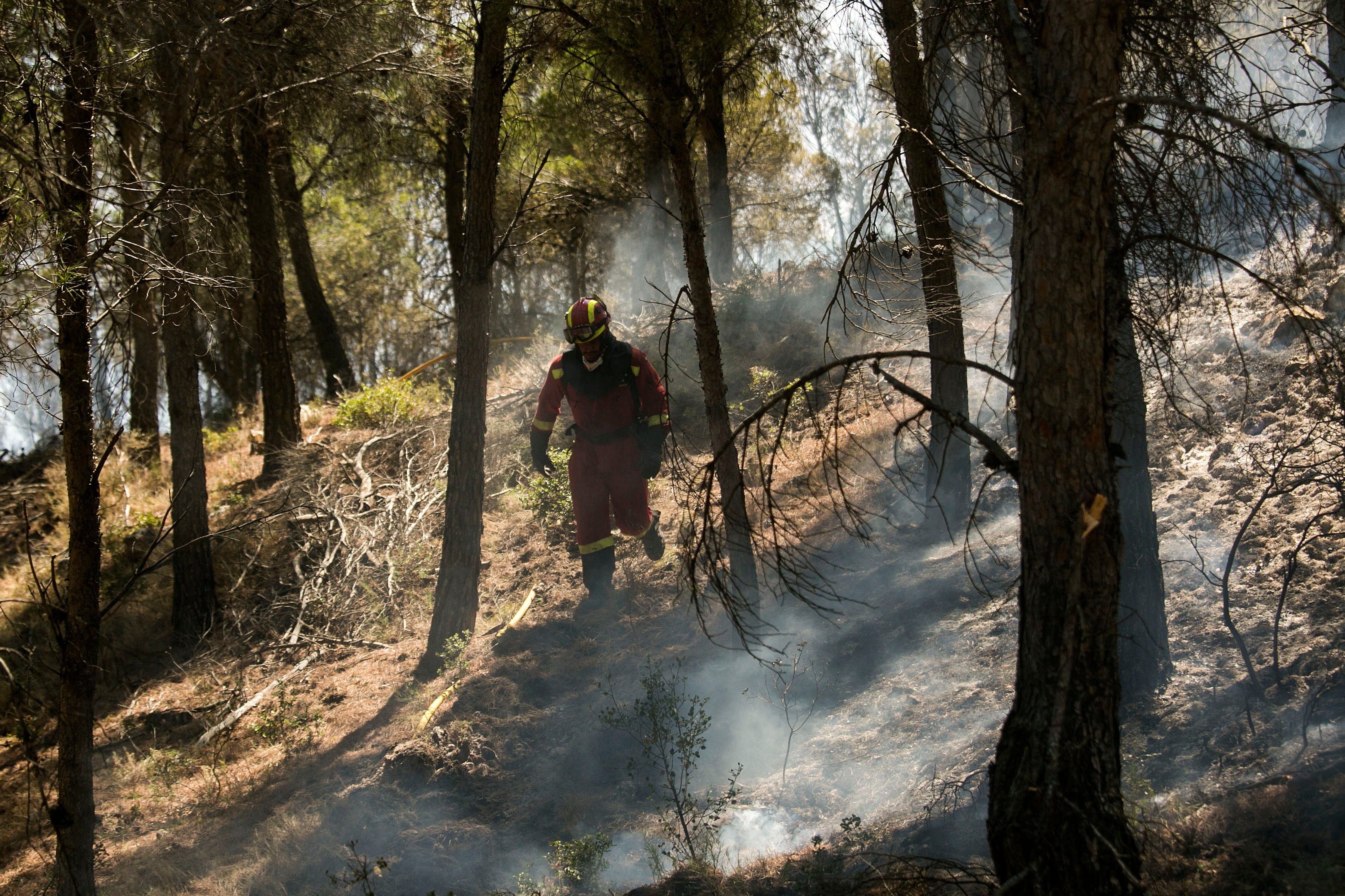 Miembros de la Unidad Militar de Emergencias (UME) durante los trabajos de extinción en el entorno de Añón de Moncayo