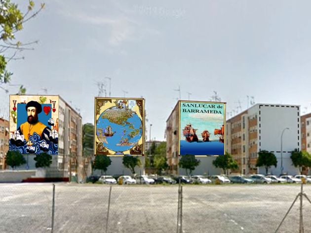 Fotomontaje de cómo quedarían los bloques de la calle Tarfia tras el tarbajo artístico de Alexandra del Bene