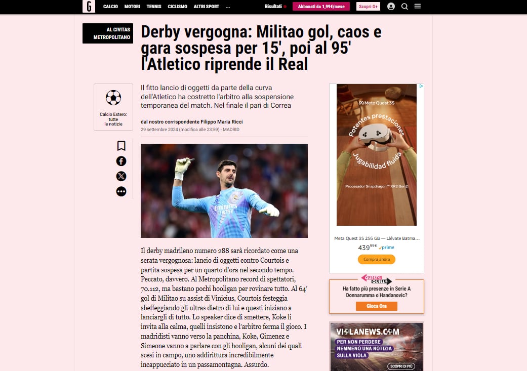 La Gazzeta Dello Sport habla de derbi de la vergüenza.