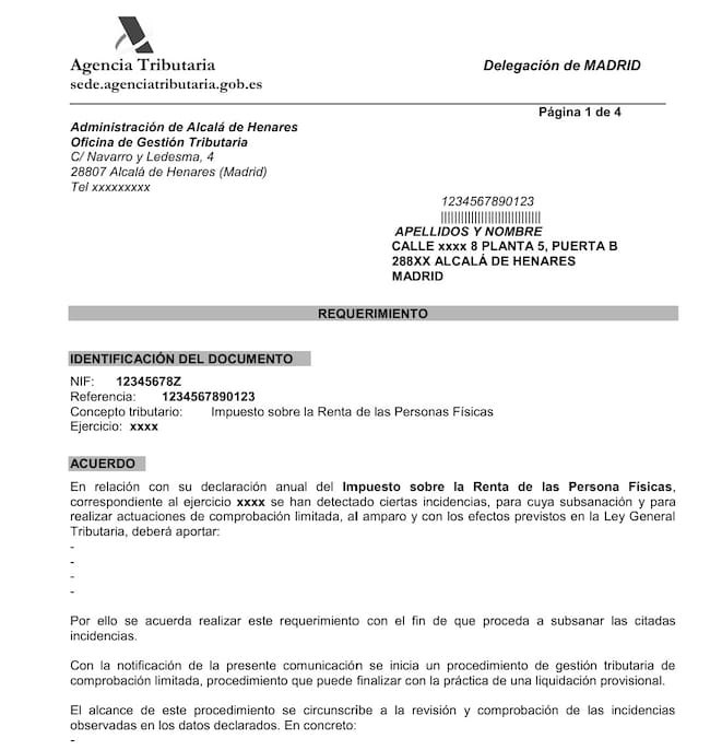 Modelo carta sobre el requerimiento IRPF después del cambio