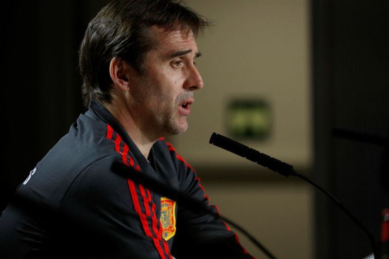 Lopetegui, durante la rueda de prensa de este lunes en el Wanda Metropolitano