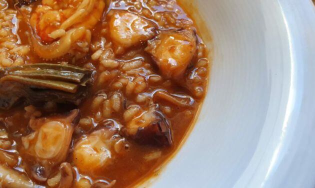 Arròs melós amb gambots i polp