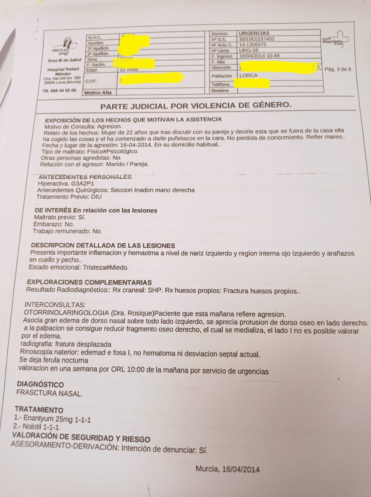 Informe clínico de la víctima de violencia de género
