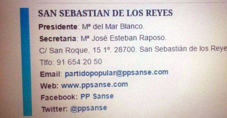 Imagen de la información sobre la gestora en la web del PP de Madrid