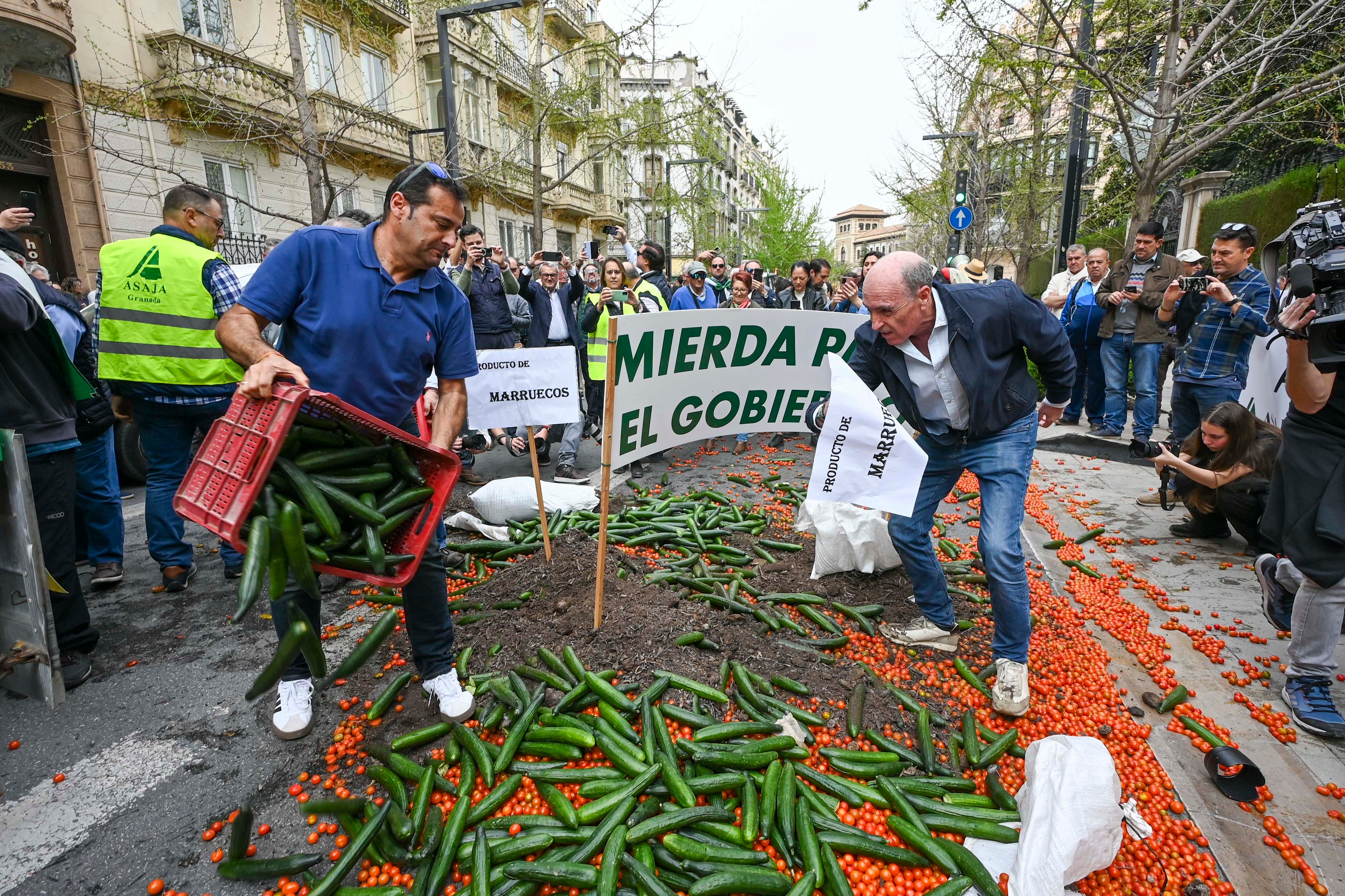 Una de las protestas de los agricultores en Granada. Archivo.