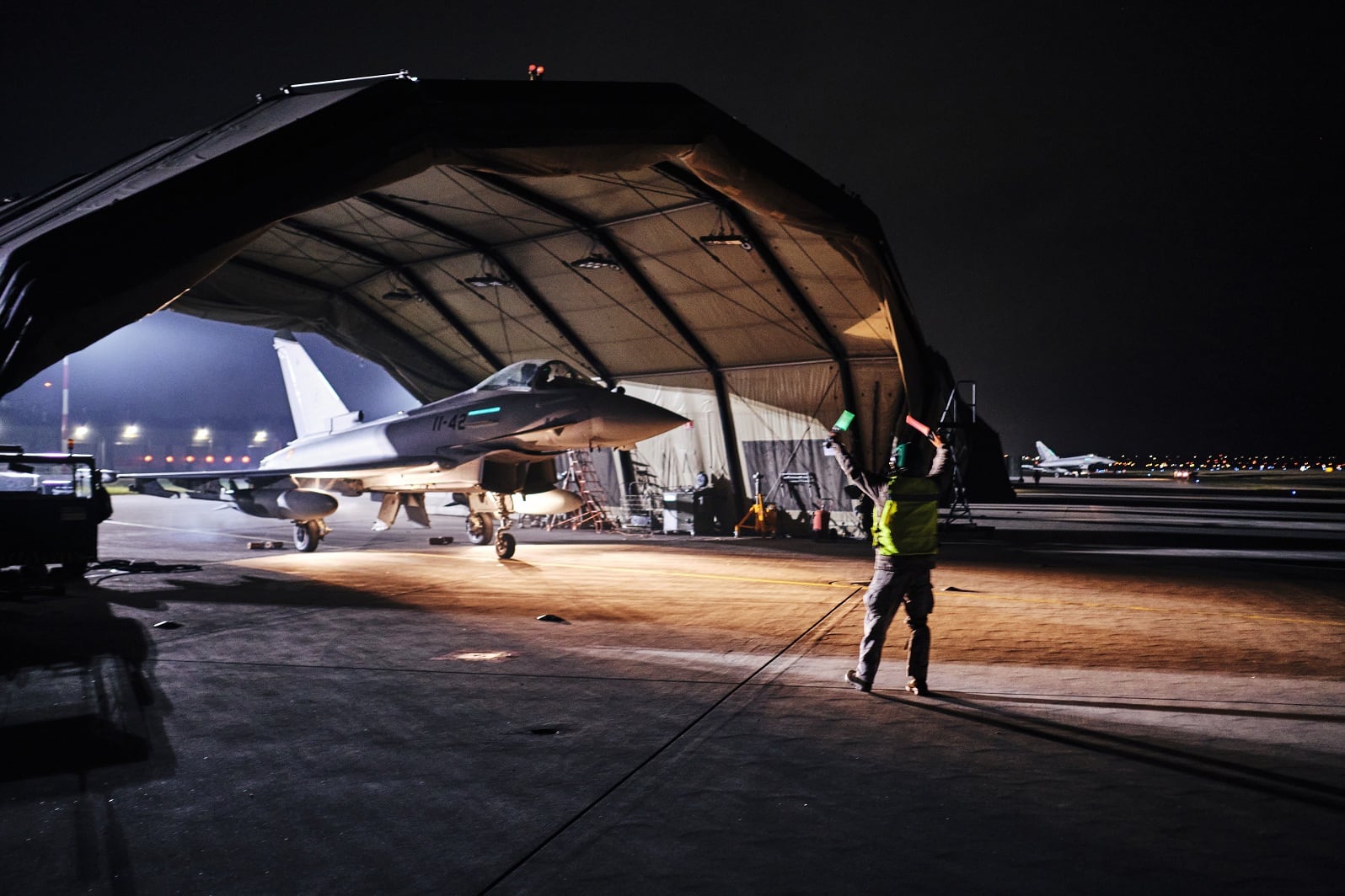 Instantes previos al despegue de uno de los Eurofighter españoles que se activaron ante la amenaza de drones rusos cerca de la frontera con Polonia