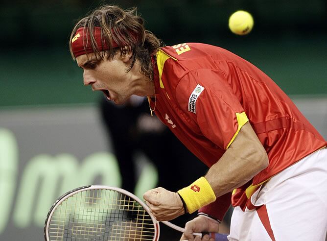 David Ferrer celebra su agónico triunfo ante Stepanek