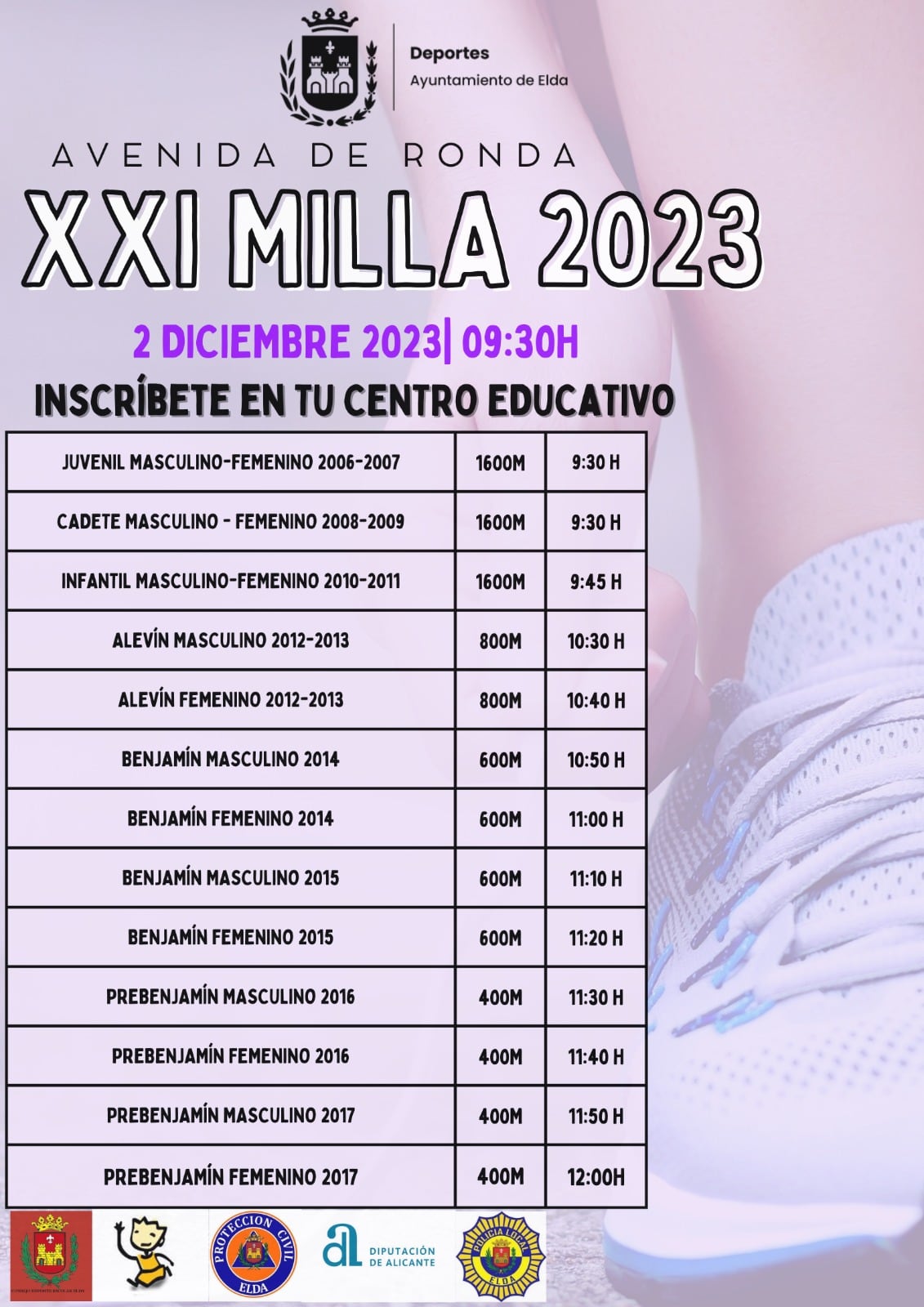 Horarios de la Milla Escolar de Elda