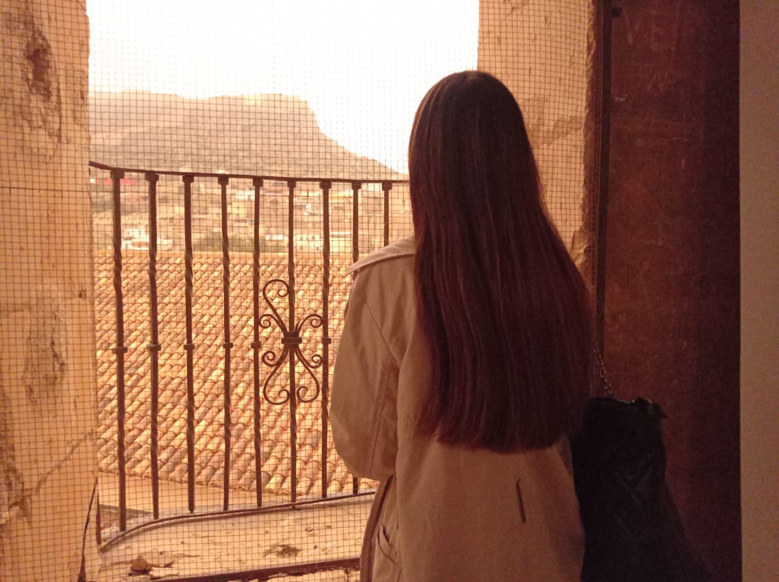 Una visitante observando las vistas desde la Torre de San Patricio