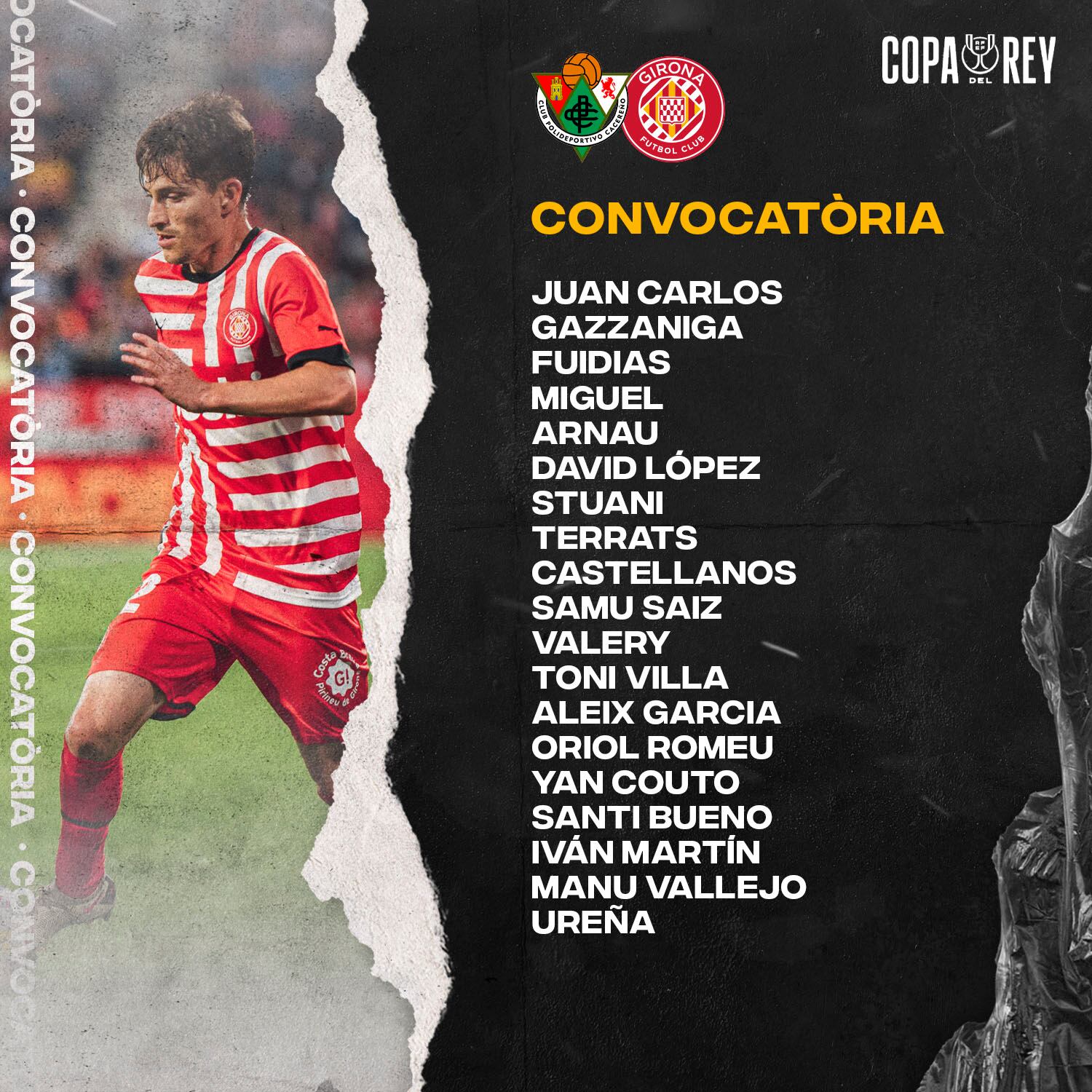 Convocatòria del Girona pel partit de Copa del Rei.