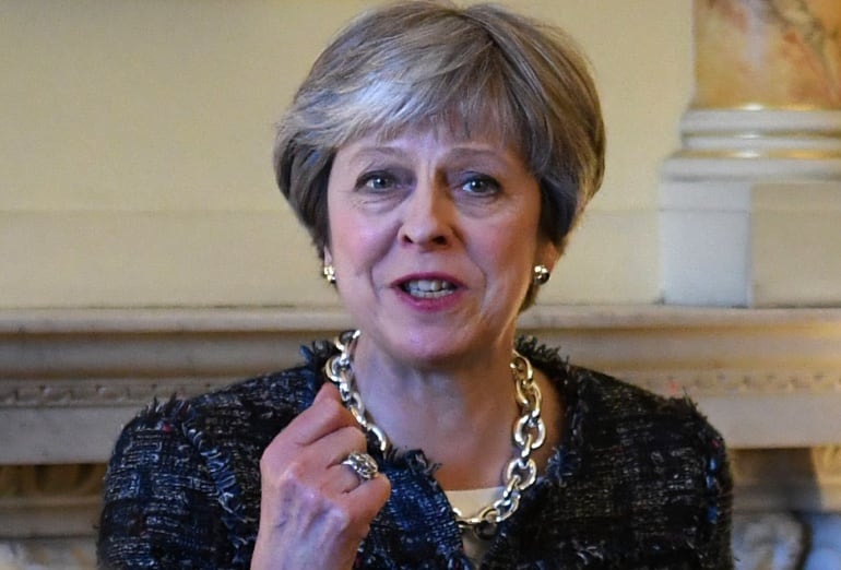 La primera ministra británica, Theresa May, durante un acto