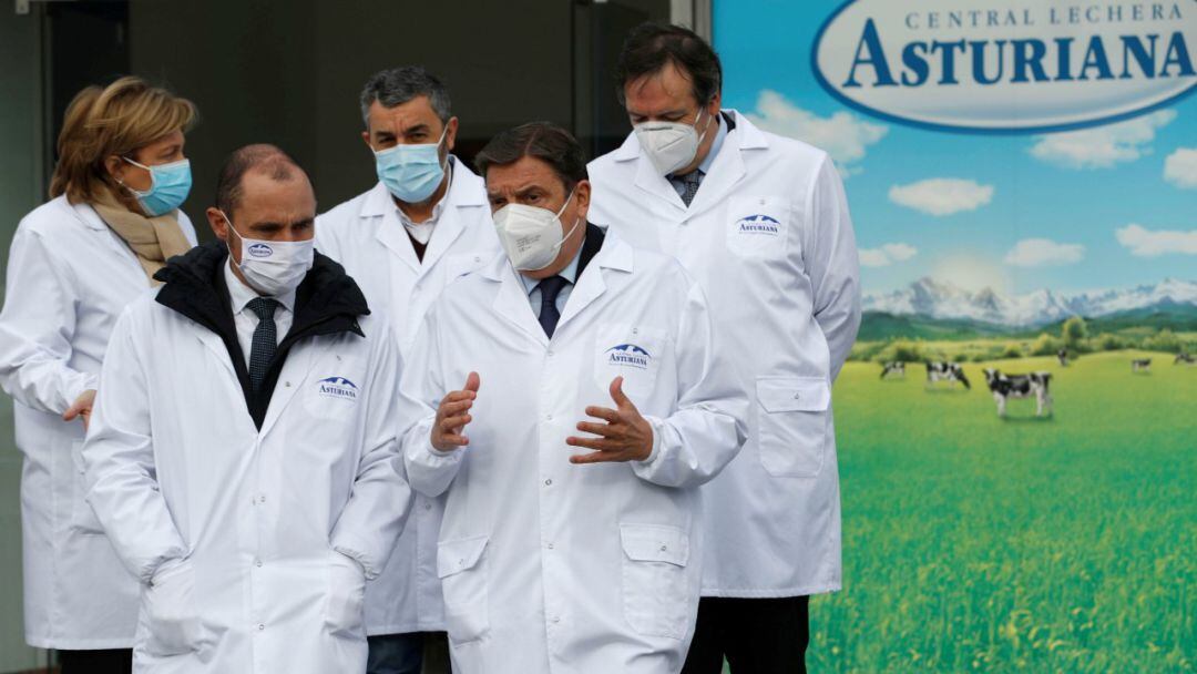 El ministro Luis Planas durante su visita a la planta de Central Lechera Asturiana. 