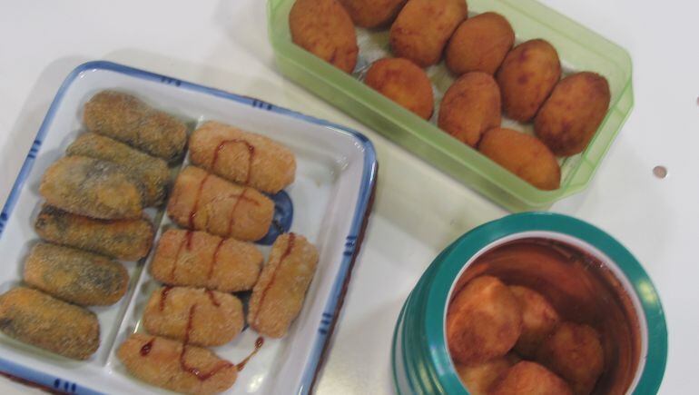 Las croquetas de pollo, jamón, calamar y manzana con foie de los concursantes.