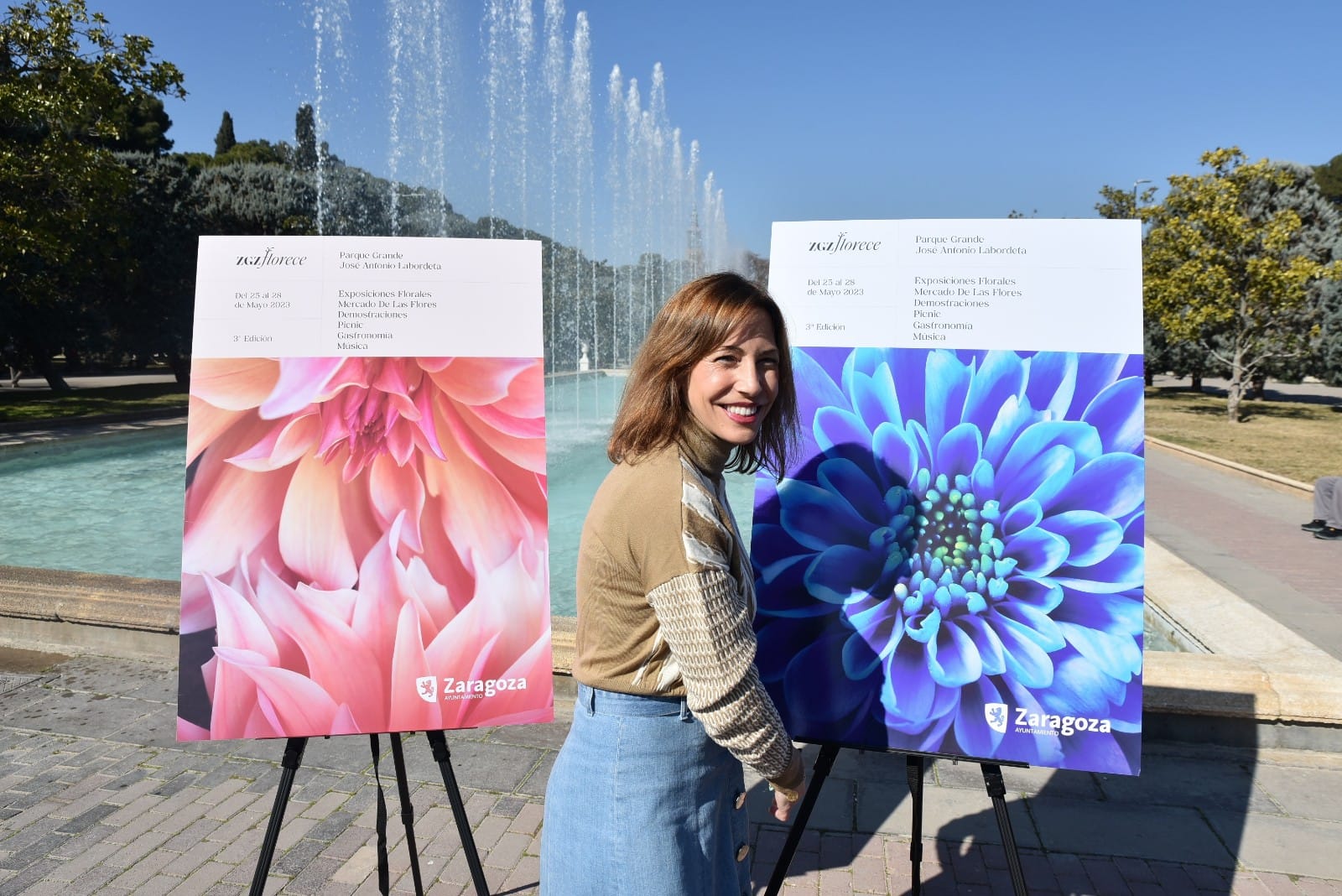 Presentación del cartel del Festival Zaragoza Florece 2023, con la consejera de Servicios Públicos, Natalia Chueca, candidata del Partido Popular al Ayuntamiento de Zaragoza