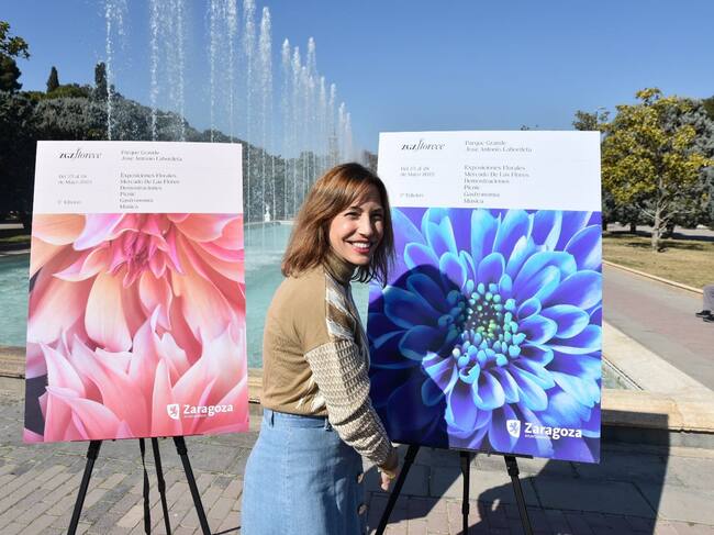 Presentación del cartel del Festival Zaragoza Florece 2023, con la consejera de Servicios Públicos, Natalia Chueca, candidata del Partido Popular al Ayuntamiento de Zaragoza